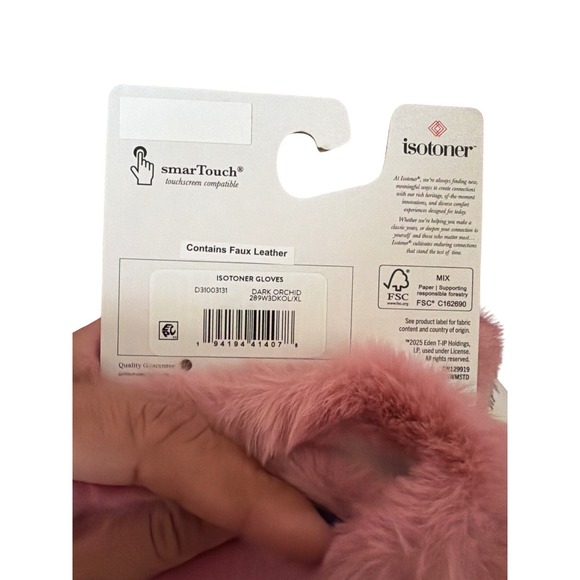Isotoner Gloves Womens L/XL Dark Orchid Pink New Faux Fur smarTouch 289W3DKOL - Picture 6 of 6